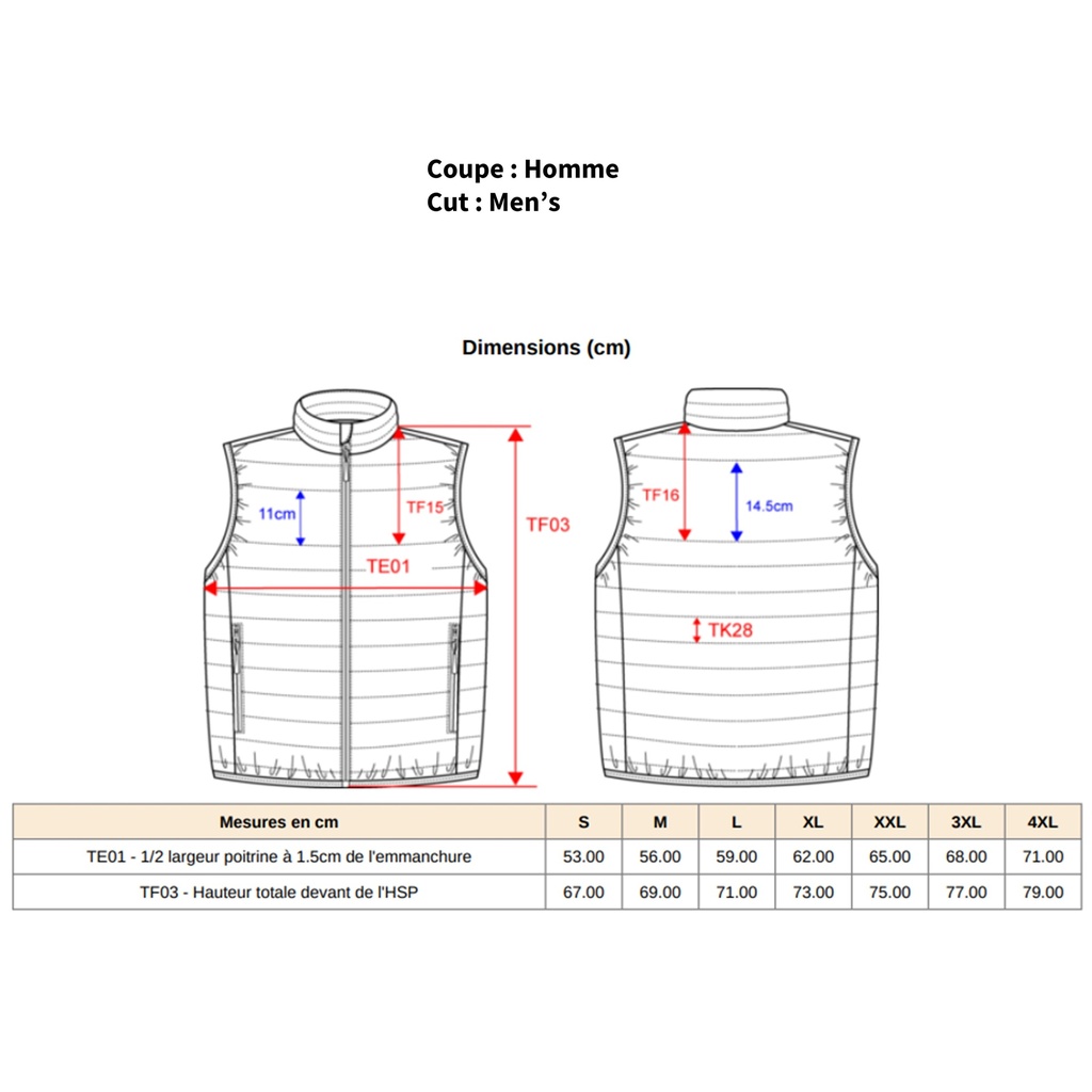Doudoune sans manches coupe Homme