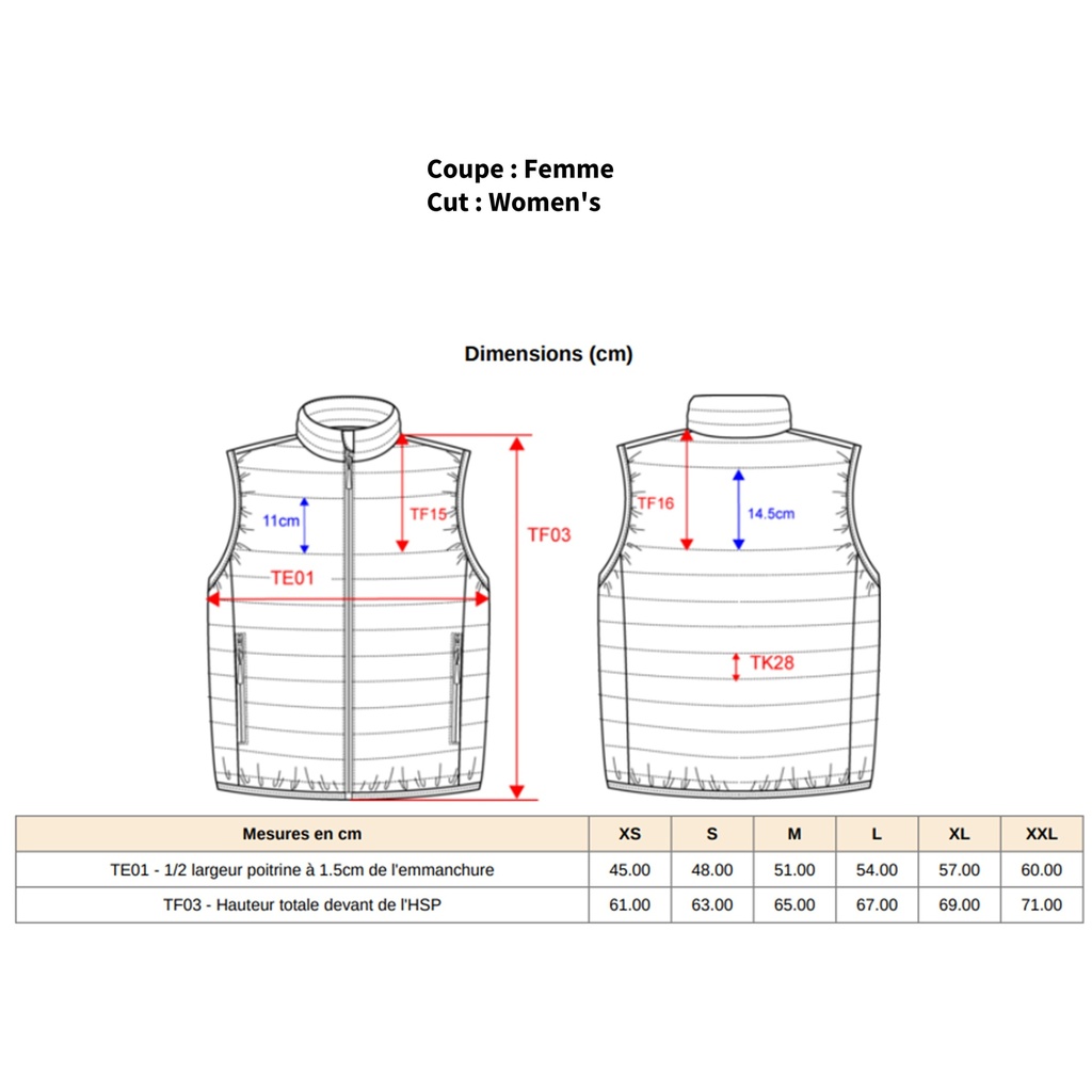 Doudoune sans manches coupe Femme