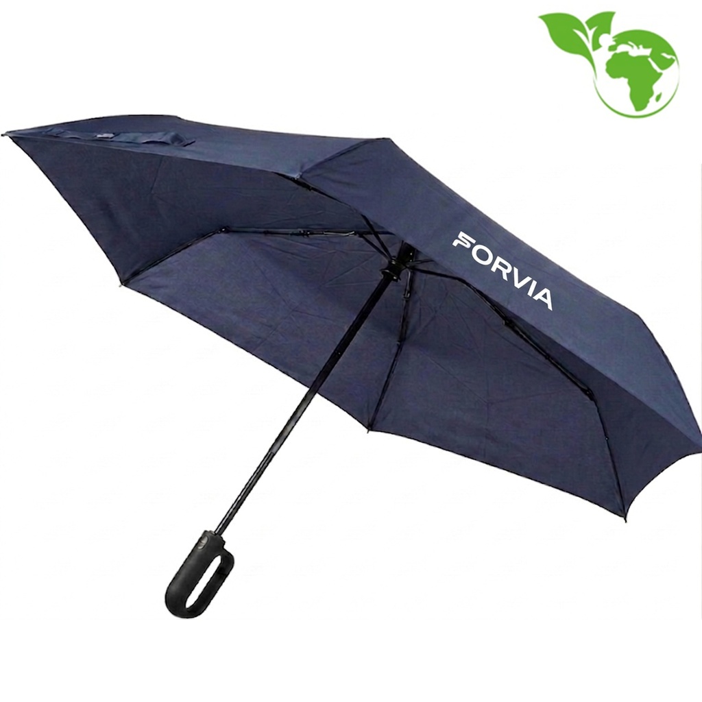 Recycled compact umbrella with carabiner